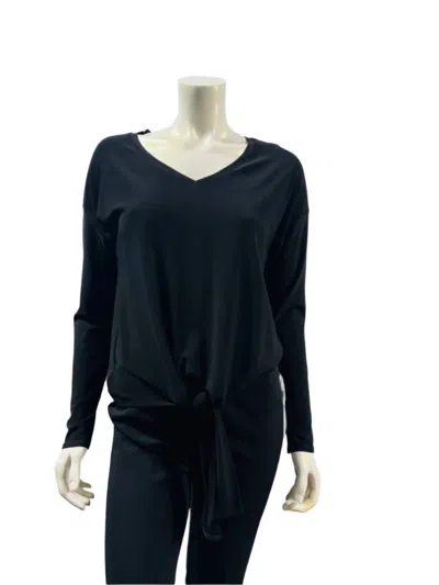 Frank Lyman Women's Tie Front V-neck Long Sleeve Top In Black In Blue