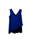 Frank Lyman Women's V-neck Asymmetrical Overlay Top In Blue In Blue