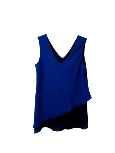 Frank Lyman Women's V-neck Asymmetrical Overlay Top In Blue