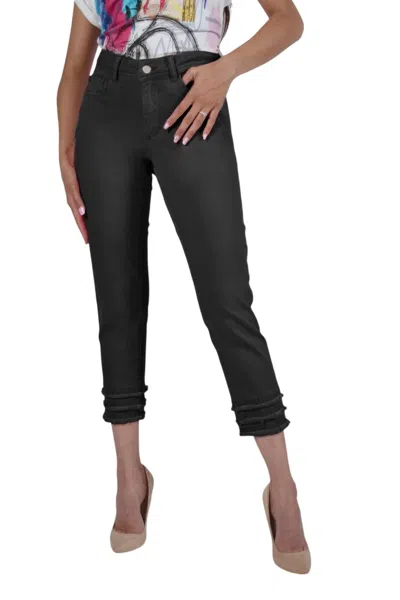 Frank Lyman Woven Denim Pant With Fringe Detail In Black