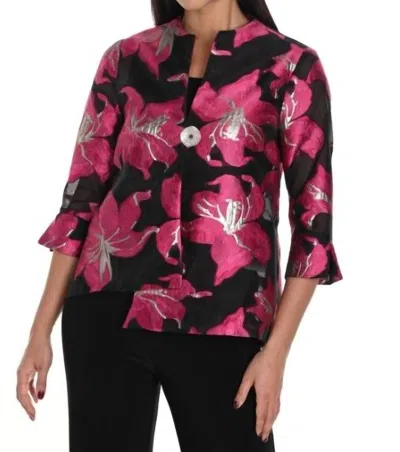 Frank Lyman Woven Jacket In Black/pink In Multi