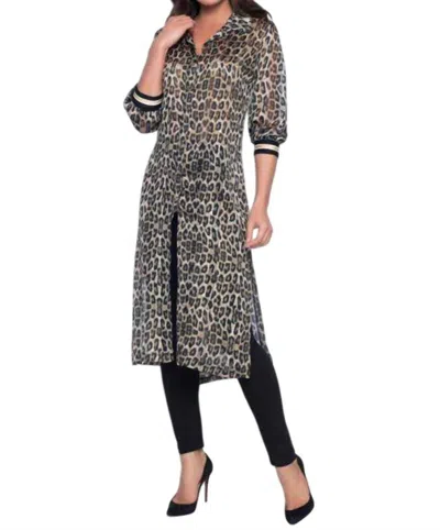 Frank Lyman Woven Knit Duster Length Jacket In Animal Print In Black