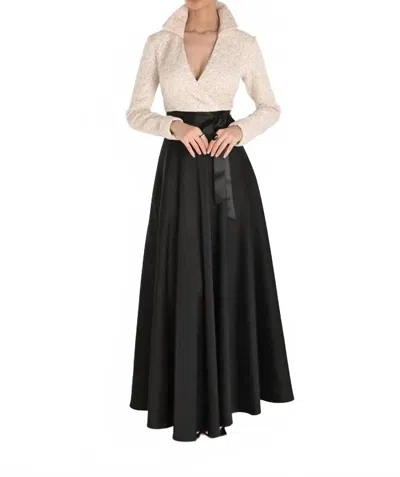 Frank Lyman Woven Maxi Gown In Black/cream