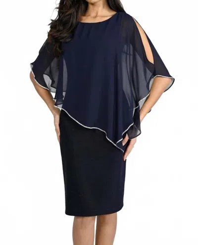 Frank Lyman Woven Metallic Trim Chiffon's Top Dress In Midnight In Blue