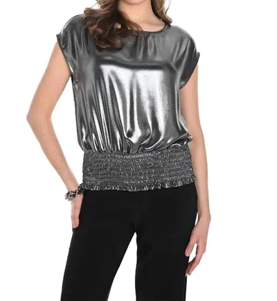 Frank Lyman Woven Shiny Top In Silver In Gray