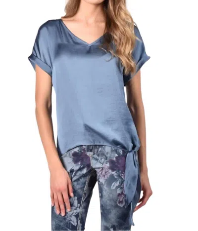 Frank Lyman Woven V-neck Short Sleeve Top In Blue