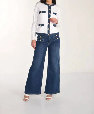 Frank Lyman Wynsor Wide Leg High Waist Trousers In Blue In Multi