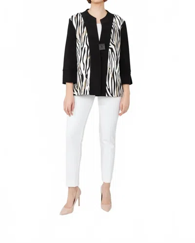 Frank Lyman Zebra Print 3/4 Sleeves Jacket In Black/off-white