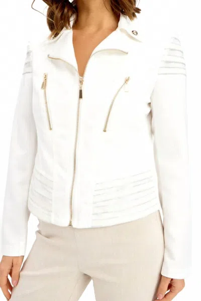 Frank Lyman Zip Front Woven Jacket In Off White