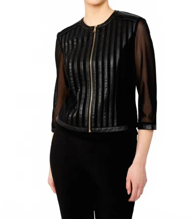Frank Lyman Zipper Closure Striped Jacket In Black