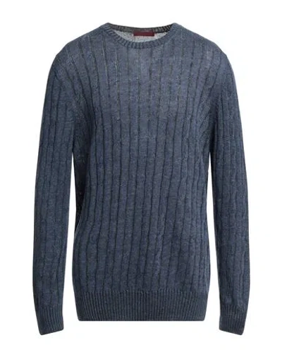 Frank Rudolf Man Sweater Slate Blue Size 46 Linen