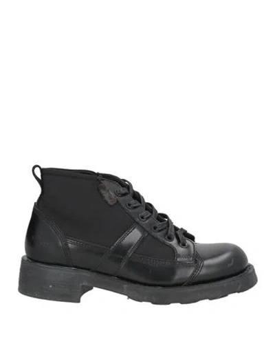 Frank Woman Ankle Boots Black Size 6 Leather, Textile Fibers