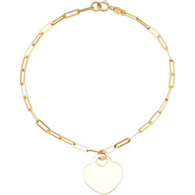 Frankie & Zoe 10k Gold Heart Charm Paperclip Bracelet 10k