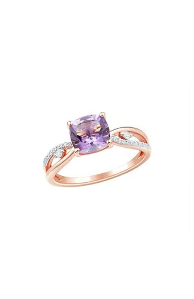 Frankie & Zoe 10k Rose Gold Cushion Cut Amethyst & Diamond Ring