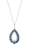 Frankie & Zoe 10k White Gold Diamond & Sapphire Teardrop Pendant Necklace In Metallic