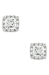 Frankie & Zoe 10k White Gold Lab Grown Princess Cut Diamond Halo Stud Earrings In Metallic