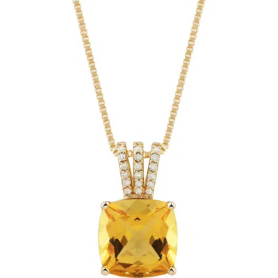 Frankie & Zoe 10k Yellow Gold Cushion Cut Citrine & Diamond Pendant Necklace