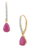 Frankie & Zoe 10k Yellow Gold Diamond & Ruby Drop Earrings In Pink