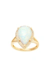 Frankie & Zoe 10k Yellow Gold Lab Grown Opal & Diamond Halo Ring In Gold