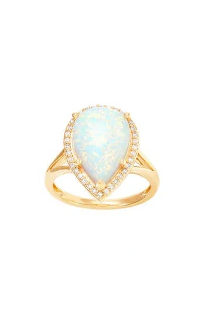 Frankie & Zoe 10k Yellow Gold Lab Grown Opal & Diamond Halo Ring