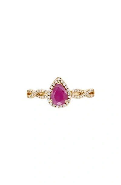 Frankie & Zoe 10k Yellow Gold Pear Cut Ruby & Diamond Halo Ring