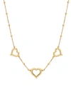 Frankie & Zoe 10k Yellow Gold Triple Heart Beaded Station Chain Necklace In Gold