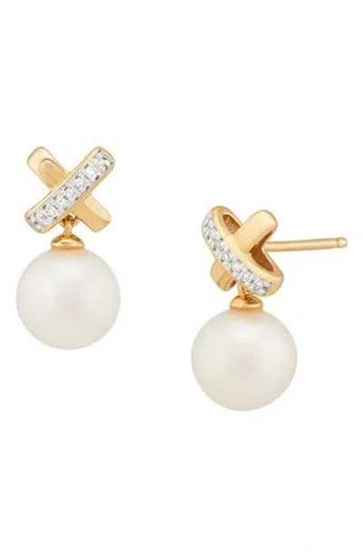 Frankie & Zoe 14k Gold Diamond & Freshwater Pearl Crisscross Stud Earrings In Yellow Gold