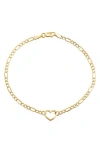 Frankie & Zoe 14k Gold Heart Figaro Chain Bracelet In Yellow Gold