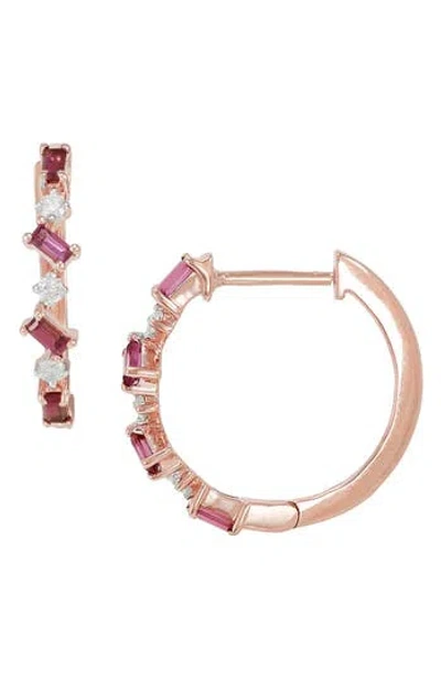 Frankie & Zoe 14k Rose Gold Diamond & Rhodolite Garnet Hoop Earrings