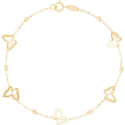 Frankie & Zoe 14k Yellow Gold Butterfly & Bead Station Chain Bracelet