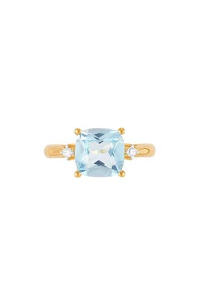 Frankie & Zoe 14k Yellow Gold Cushion Cut Swiss Blue Topaz & Diamond Ring
