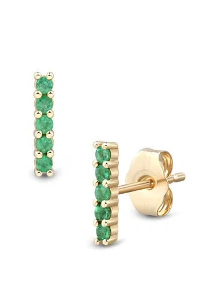 Frankie & Zoe 14k Yellow Gold Emerald Bar Stud Earrings