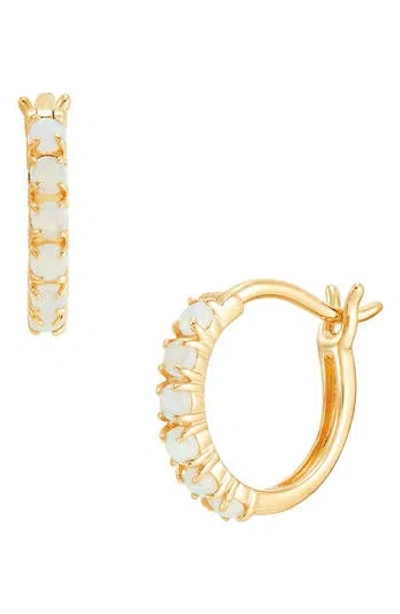 Frankie & Zoe 14k Yellow Gold Lab Grown Opal Huggie Hoop Earrings