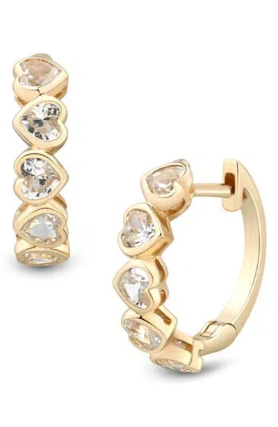 Frankie & Zoe 14k Yellow Gold Lab Grown White Sapphire Heart Huggie Hoop Earrings