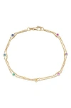 Frankie & Zoe 14k Yellow Gold Semiprecious Stone Station Double Row Bracelet