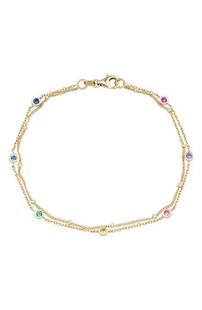 Frankie & Zoe 14k Yellow Gold Semiprecious Stone Station Double Row Bracelet