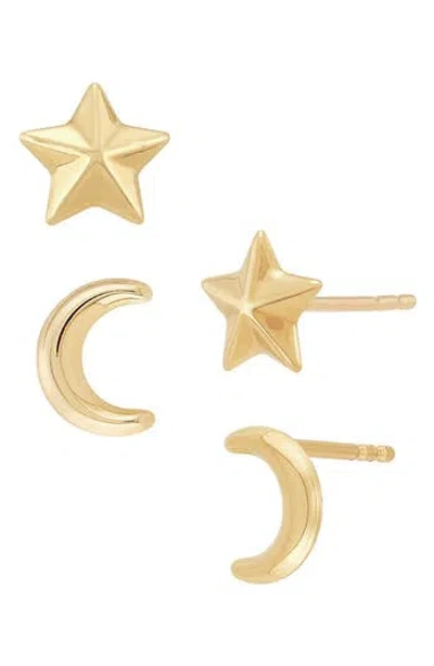 Frankie & Zoe 2-pack Moon & Star Stud Earrings In Yellow Gold