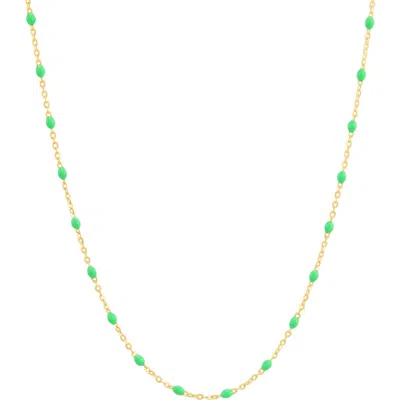 Frankie & Zoe 2.5mm Green Enamel Station Necklace In Gold