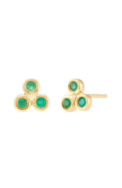 Frankie & Zoe 2mm Emerald Trio Stud Earrings In Gold