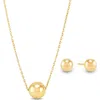 Frankie & Zoe Ball Pendant Necklace & Stud Earrings Set In Gold