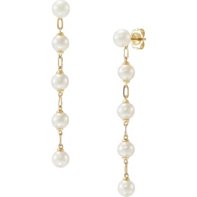 Frankie & Zoe Freshwater Pearl Linear Drop Earrings In Yellow Gold