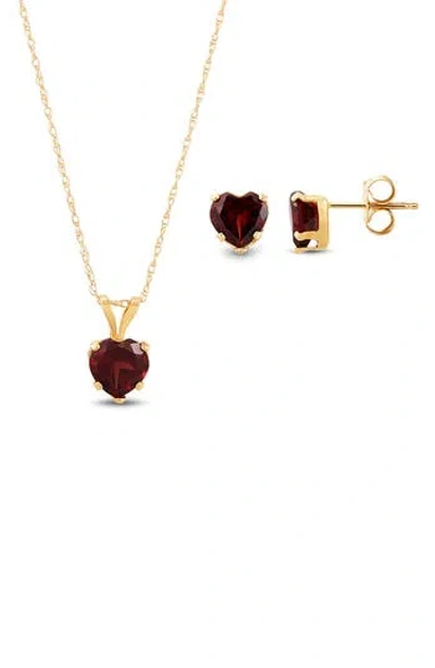 Frankie & Zoe Garnet Heart Pendant Necklace & Stud Earrings In Gold