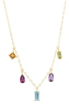 Frankie & Zoe London Blue Topaz Peridot Amethyst Citrine Dangle Necklace In Gold