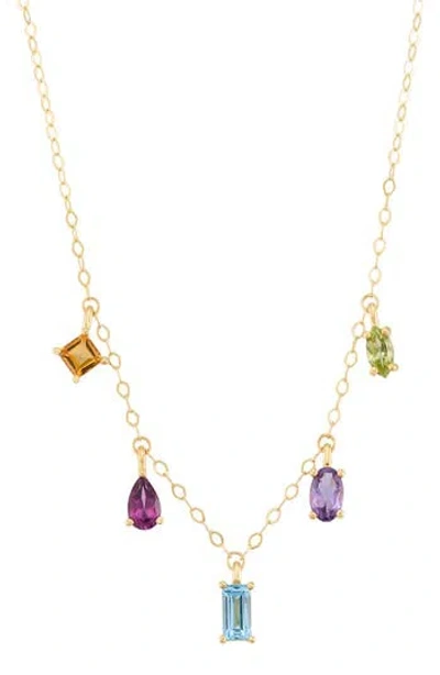 Frankie & Zoe London Blue Topaz Peridot Amethyst Citrine Dangle Necklace In Gold