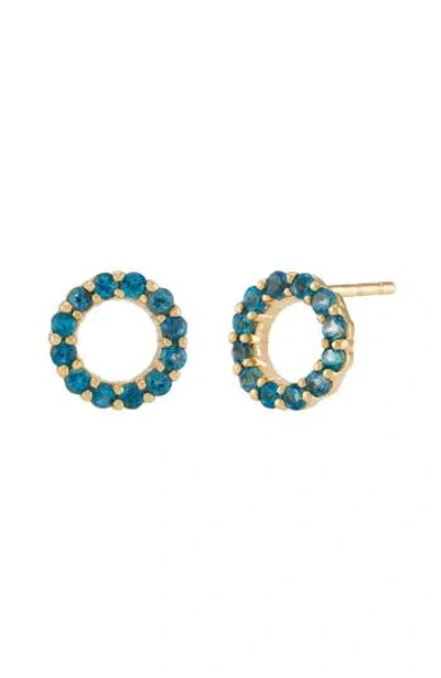 Frankie & Zoe London Blue Topaz Round Stud Earrings In Gold