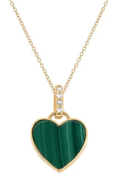Frankie & Zoe Malachite & Diamond Heart Pendant Necklace In Yellow Gold