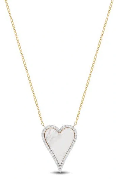 Frankie & Zoe Mother-of-pearl & White Sapphire Heart Pendant Necklace In Gold