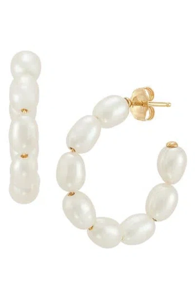 Frankie & Zoe Rice Freshwater Pearl Hoop Earrings In Yellow Gold/pearl