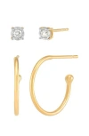 Frankie & Zoe Set Of 2 Diamond Stud & Hoop Earrings In Gold