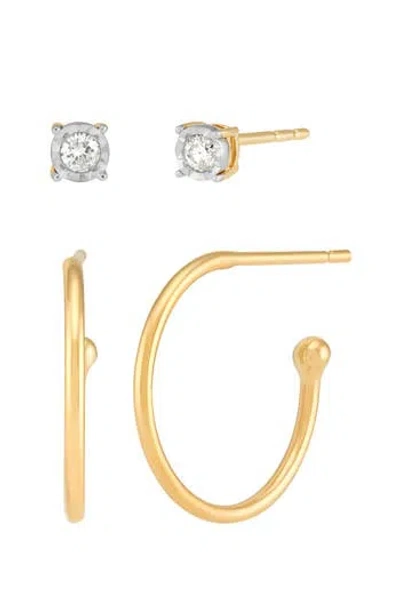 Frankie & Zoe Set Of 2 Diamond Stud & Hoop Earrings In Gold